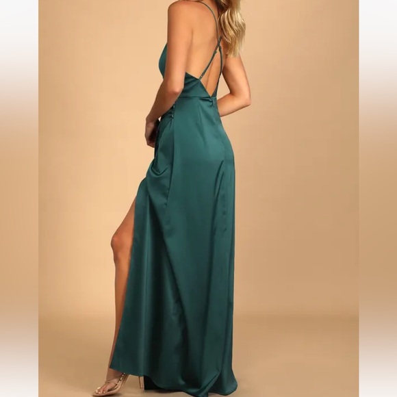 Lulus Teal Satin Dress - Picture 3 of 5